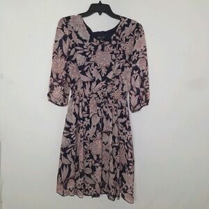 Whimsical Peasant Boho Kate and Lilly Floral Dress Gathered Waist 3/4 Sleeve 14P